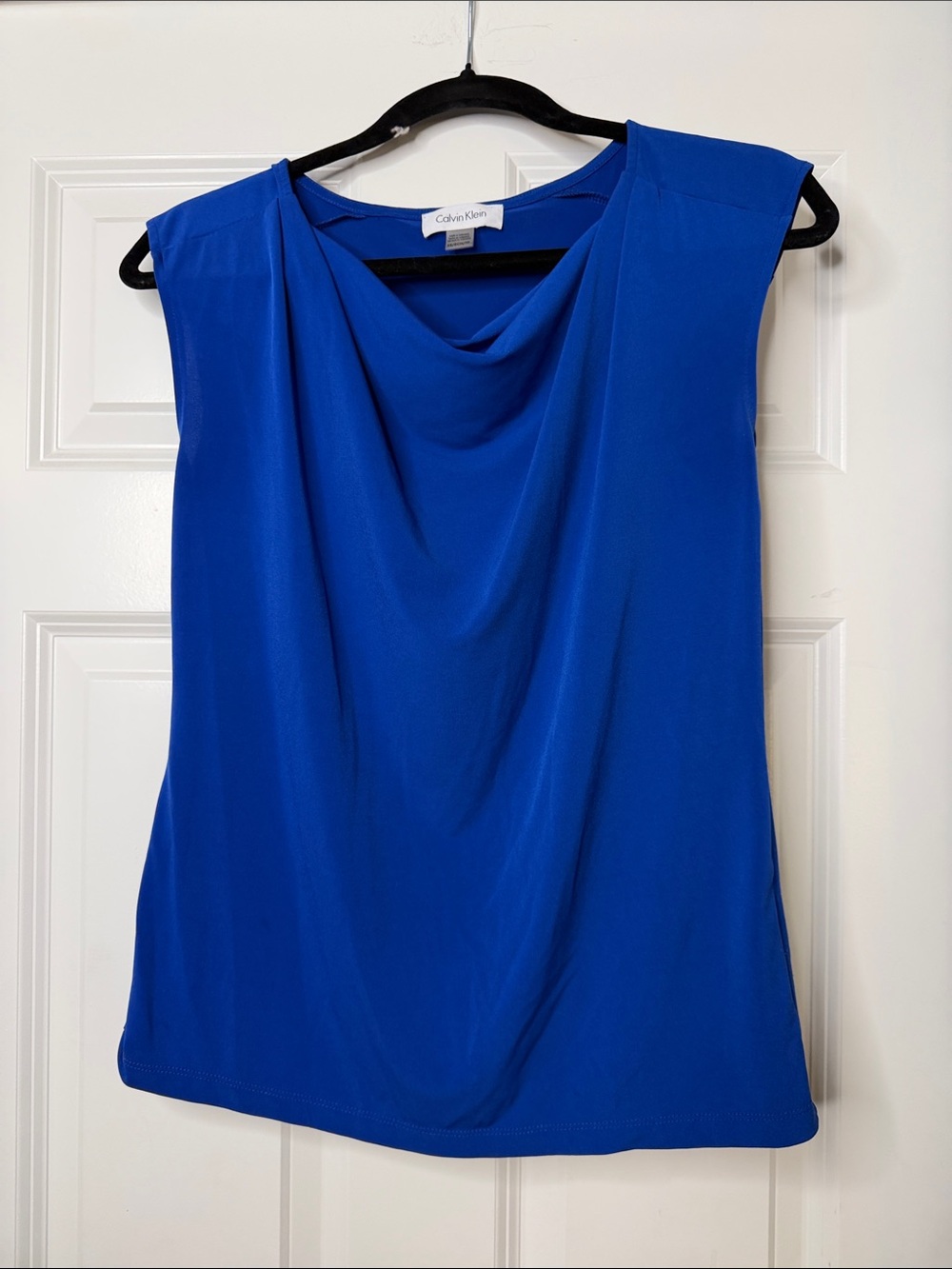 Calvin Klein Sleeveless Cowl Neck Tank in Cobalt Blue